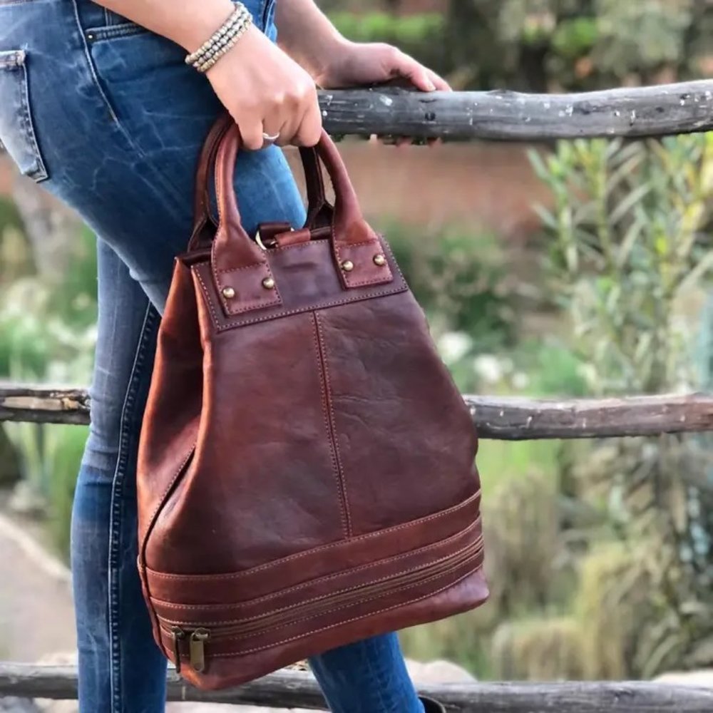 Handmade Leather Bucket Bag
